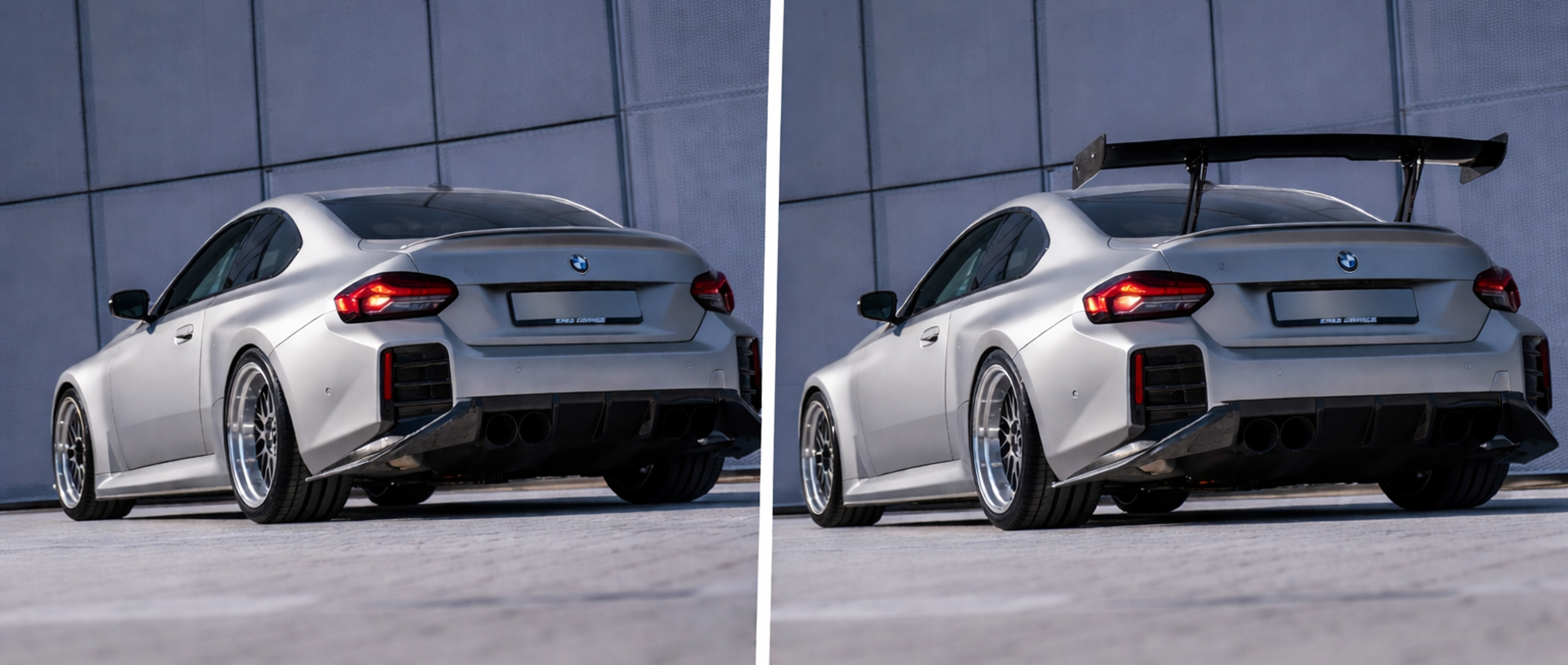 BMW M2 med och utan bakvinge – jämförelse som visar skillnaden i styling och utseende