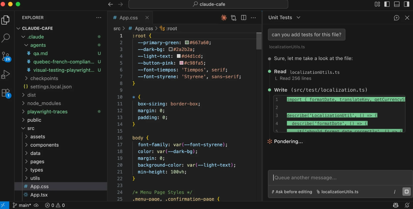 Claude Code interface used for AI-assisted website development and custom coding