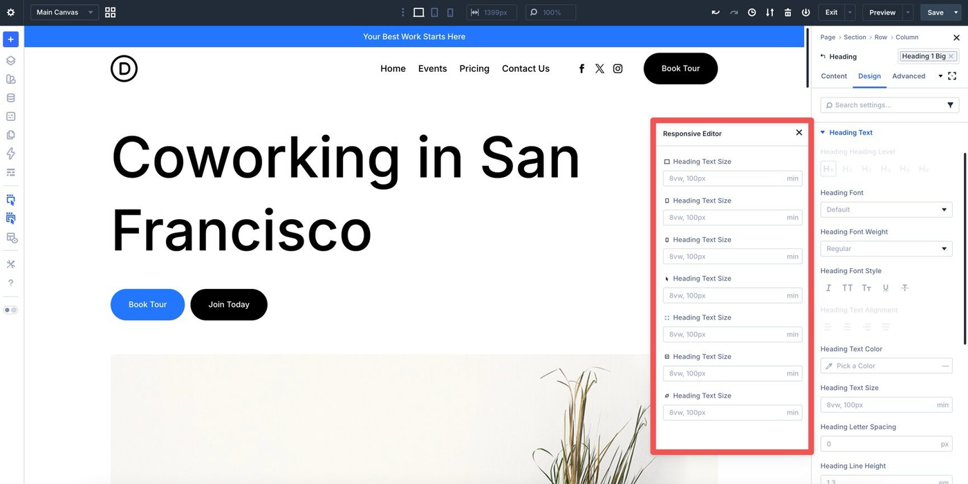 Divi 5 visual editor interface for designing and editing WordPress website pages