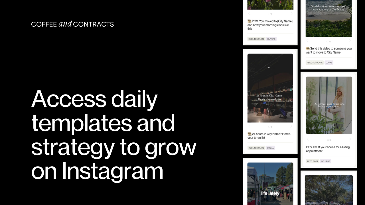 Access daily templates and strategy to grow on Instagram with Coffee & Contracts