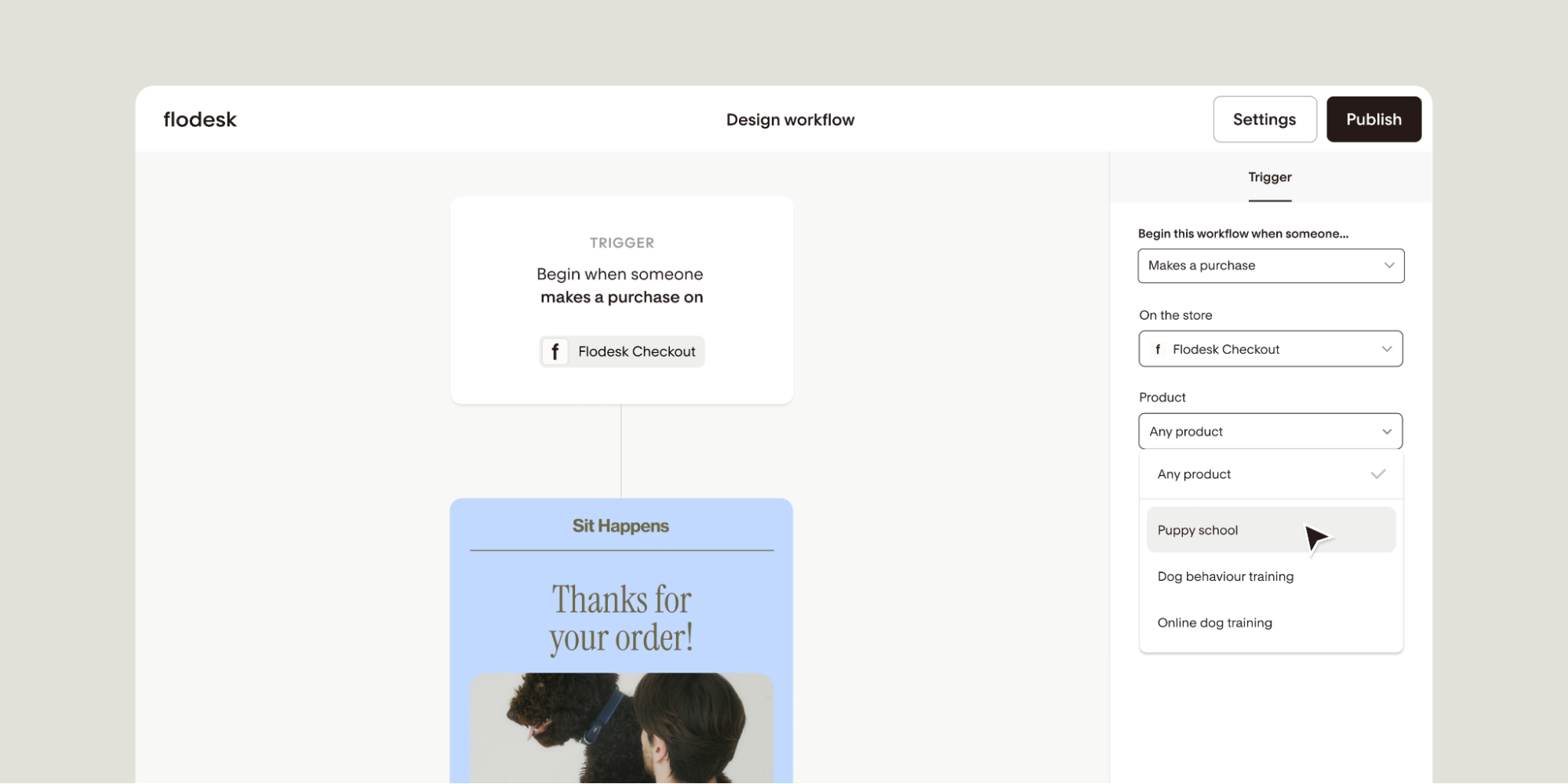 Flodesk’s drag-and-drop email automation builder