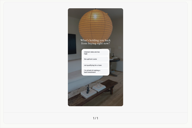 Coffee & Contracts’ ‘What’s holding you back right now’ template with living room, pendant light, and text.