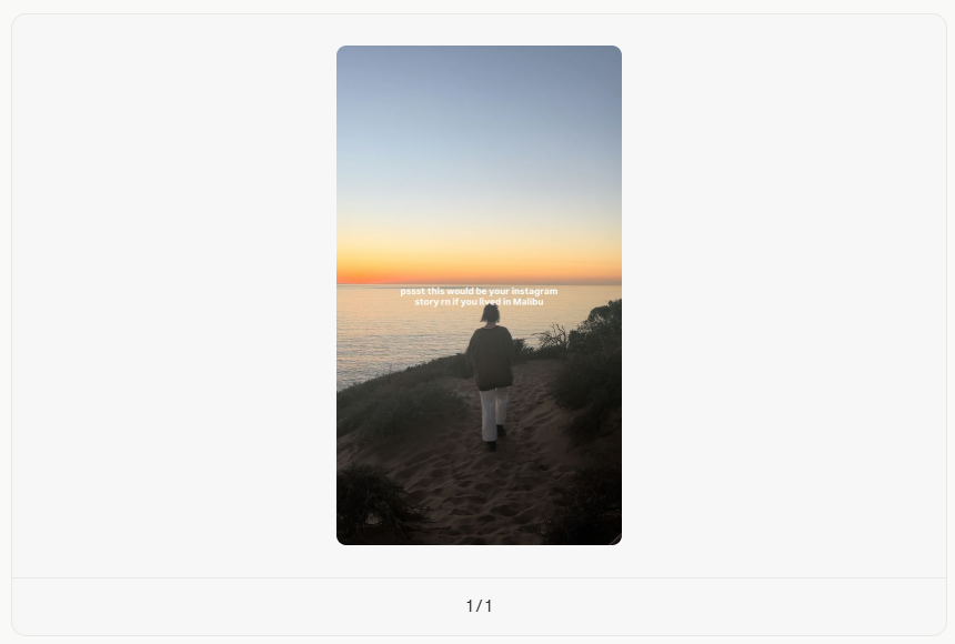 A relocation Reel template showing a person walking along a sandy coastal path at sunset overlooking the ocean.