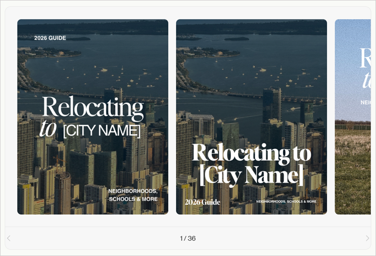 Coffee & Contracts’ Relocating to [City Name] template showing buildings and the city skyline with text.