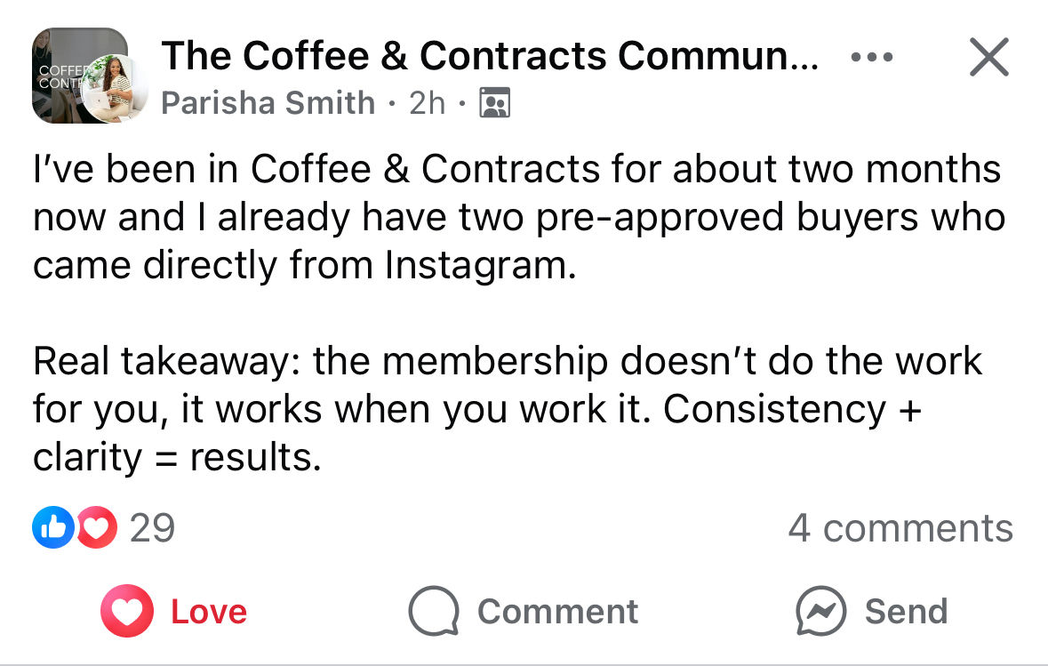 Community member sharing results from using Coffee & Contracts