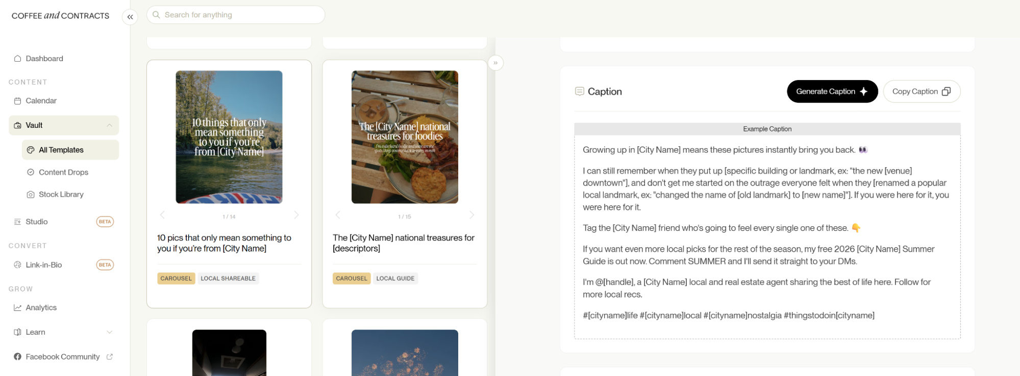 Coffee & Contracts Instagram caption generator