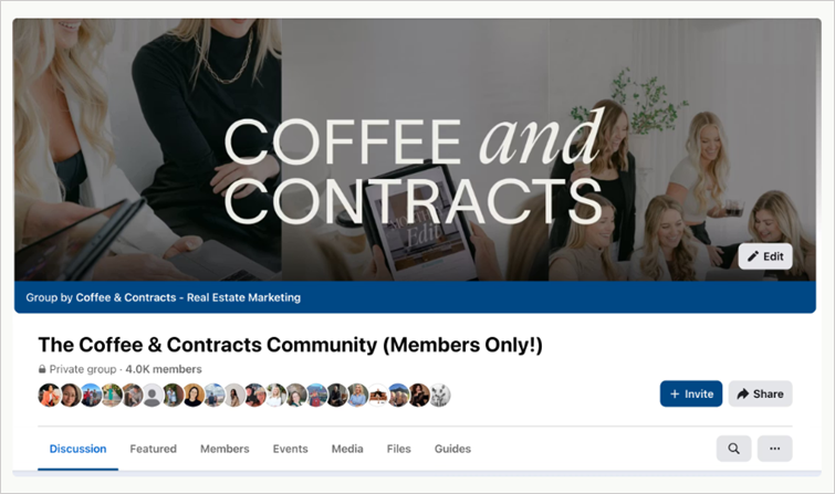 Coffee & Contracts’ Facebook group for members.