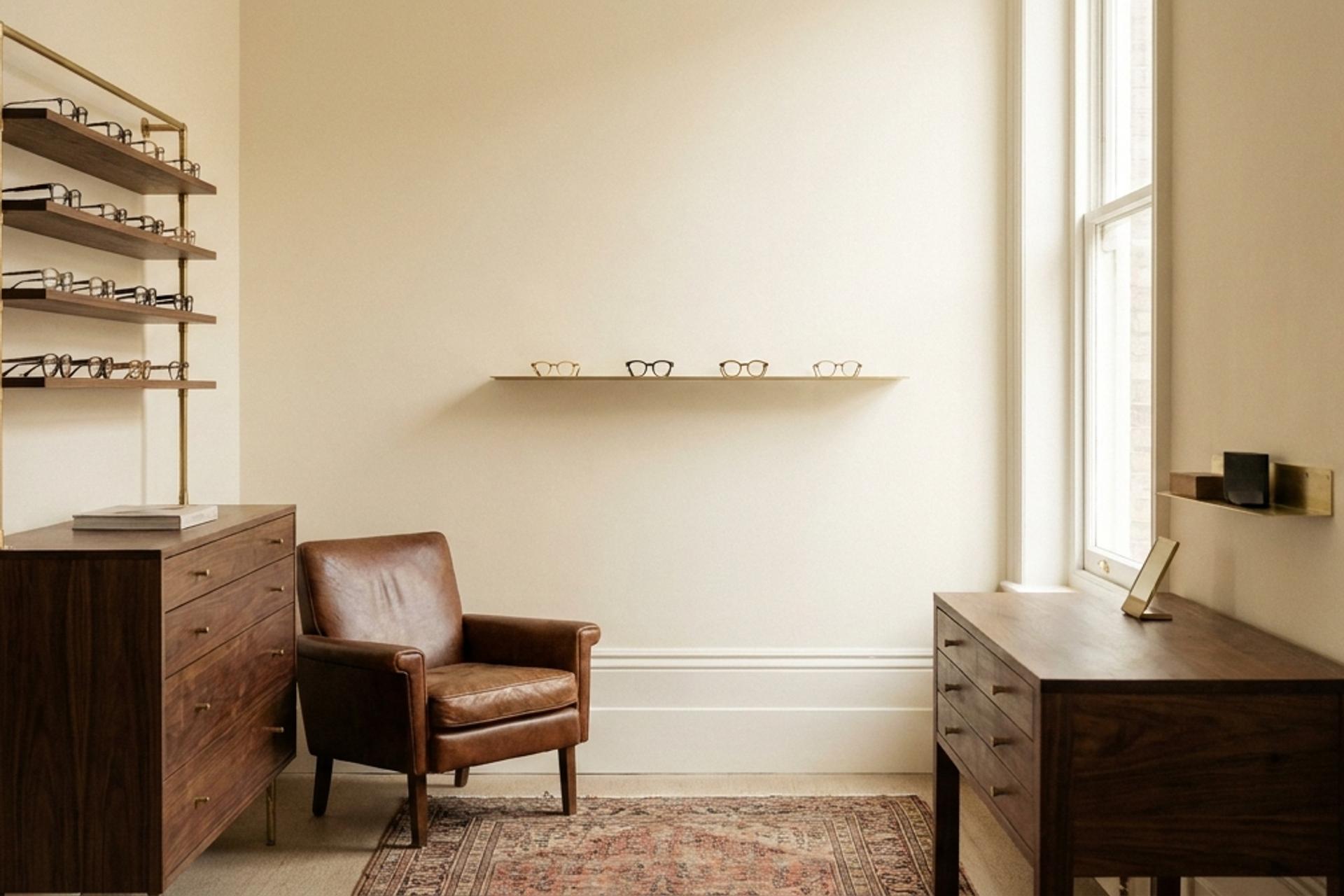 Interieur van MEYE Optiek met een selectie monturen