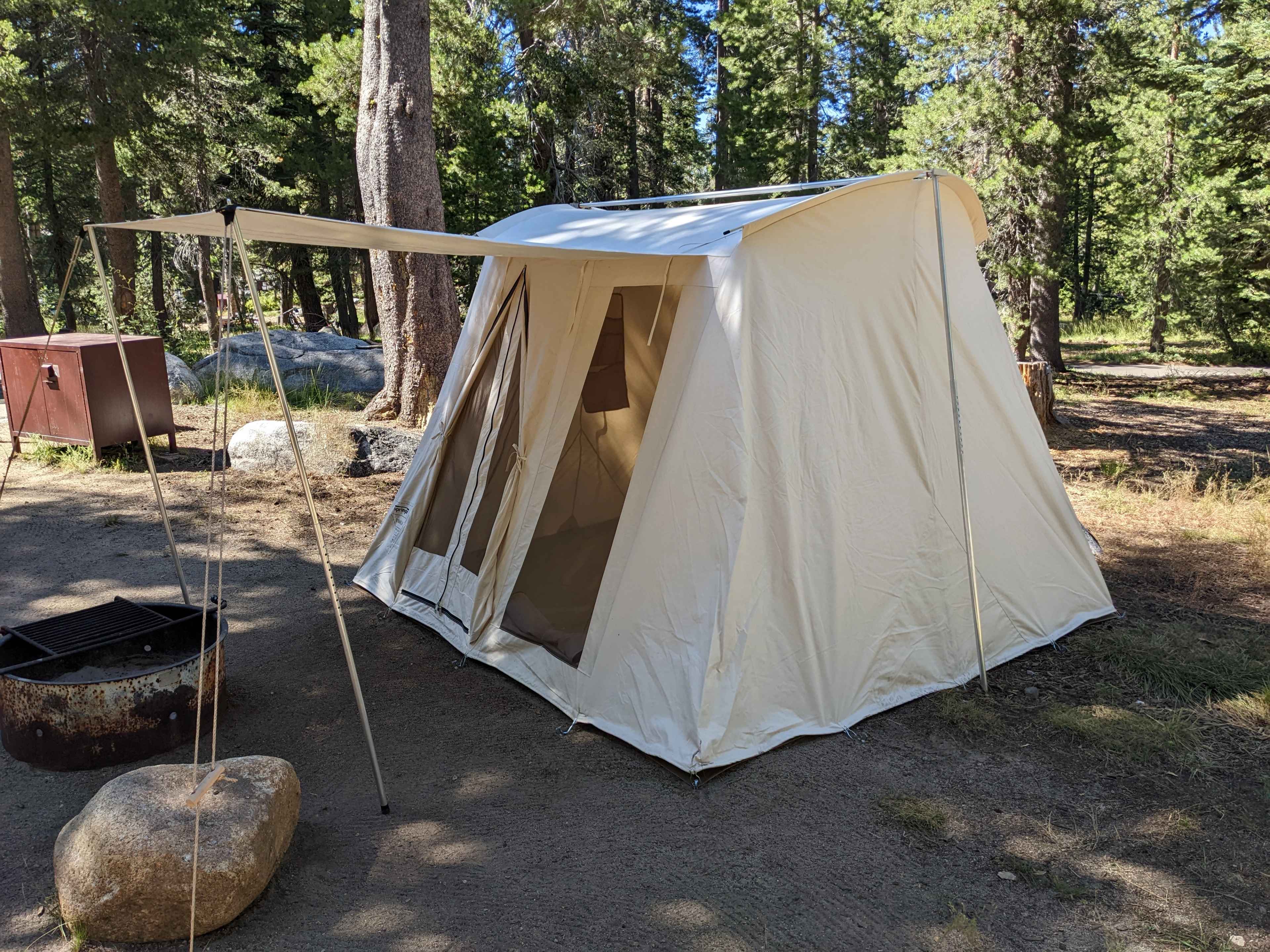 Springbar Traveler canvas tent pitched on a lakeside campsite at Wrights Lake in El Dorado National Forest, the moment our family fell in love with canvas tents
