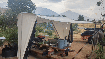 Thunderstorm rolling through Four Jeffrey campground in the Eastern Sierra, dark clouds moving fast over pine trees Thunderstorm rolling through Four Jeffrey campground in the Eastern Sierra, dark clouds moving fast over pine trees