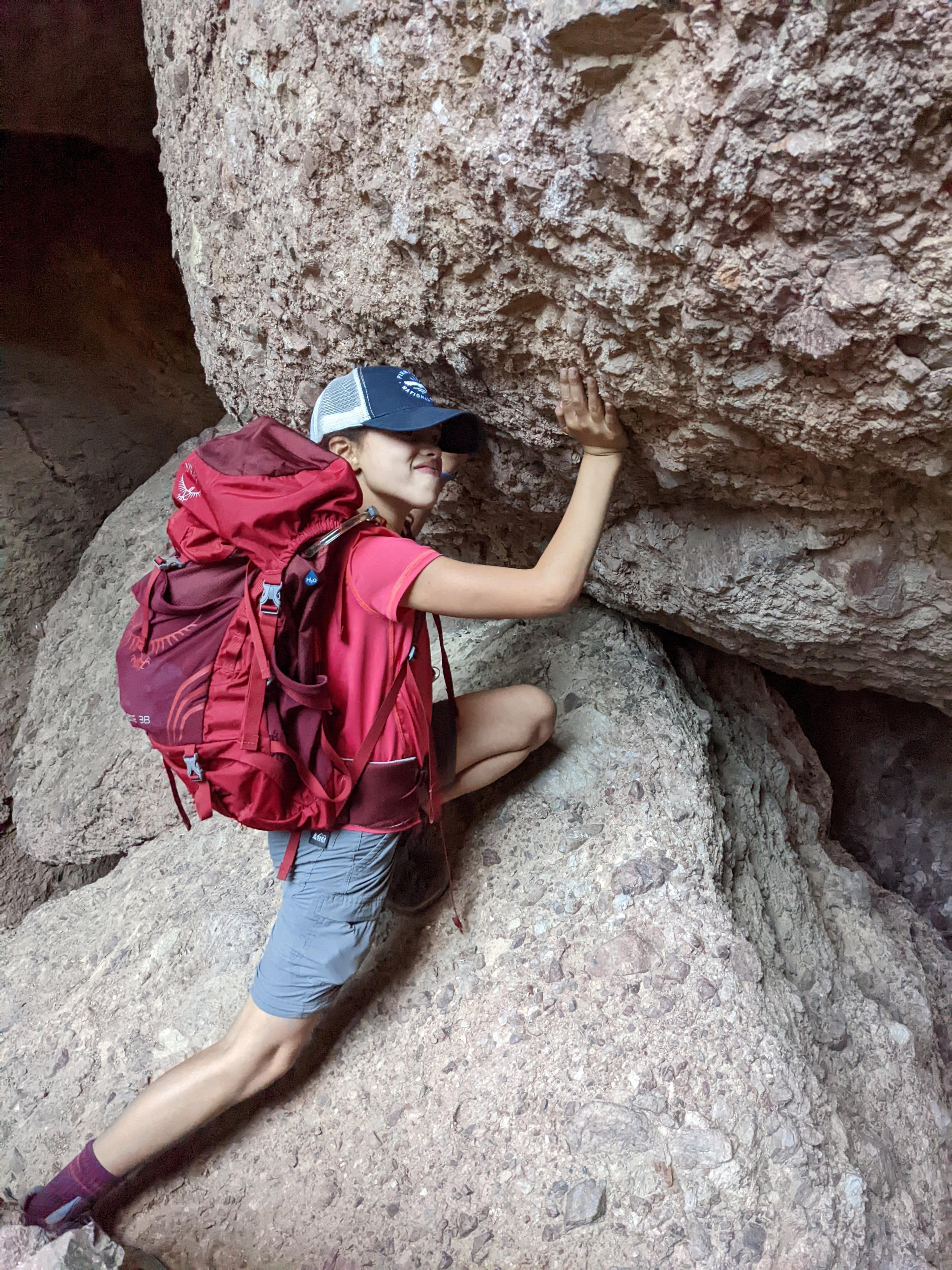 J in Red Backpack Pinnacle