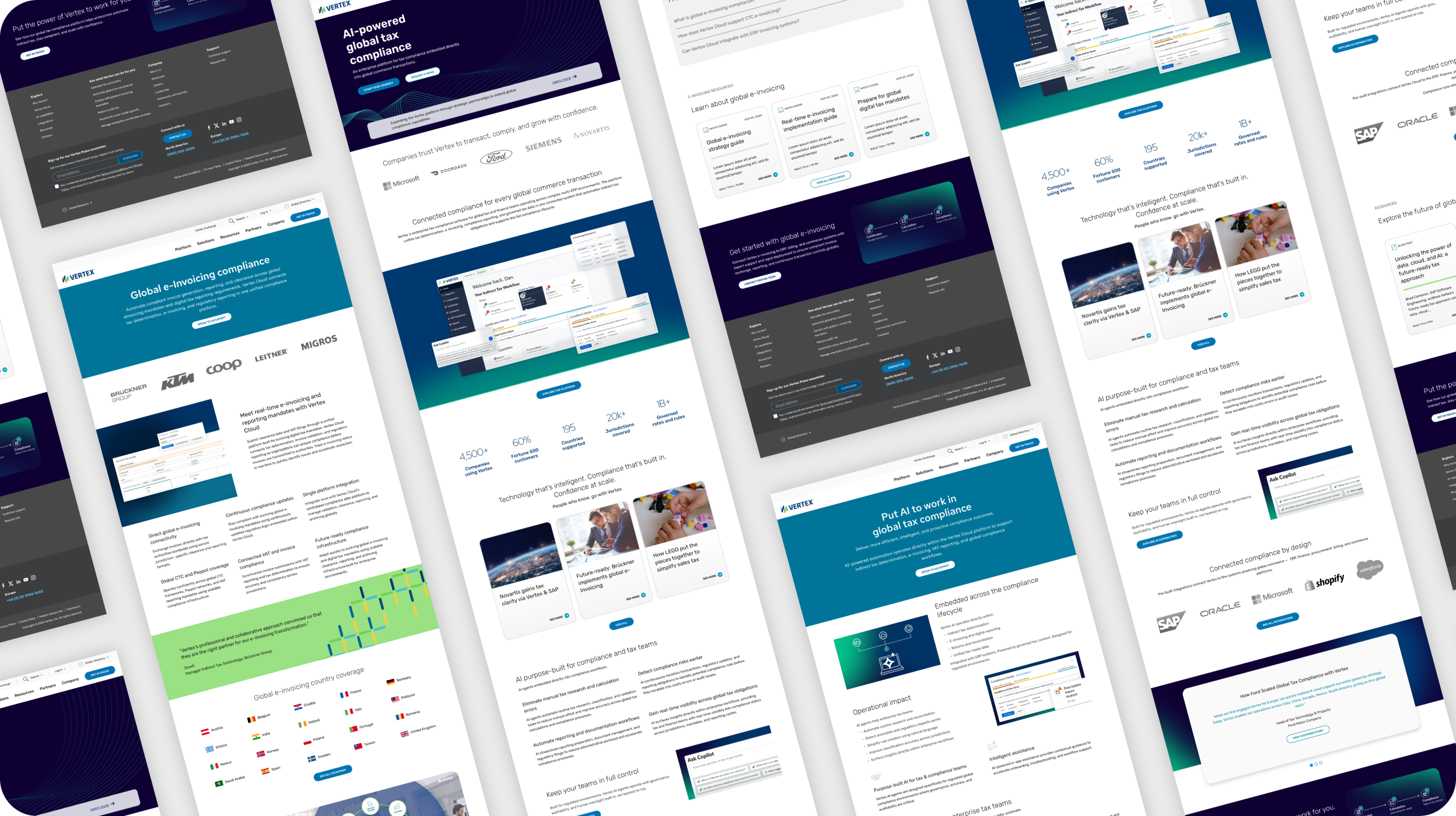 Collection of pages from the Vertex website on a mobile device.