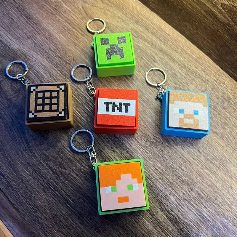 Gantungan Kunci Fidget TNT & Creeper – 3D Print Pop It Anti Stres Minecraft Style