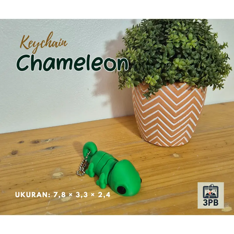 Gantungan Kunci Chameleon 3D Print – Keychain Hewan Lucu Unik