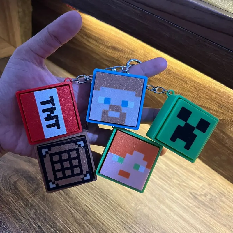 Gantungan Kunci Fidget TNT & Creeper – 3D Print Pop It Anti Stres Minecraft Style