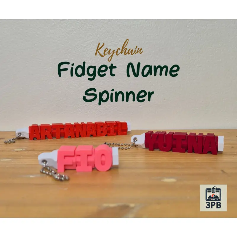 Gantungan Kunci Fidget Name Spinner 3D Print – Custom Nama Unik & Interaktif