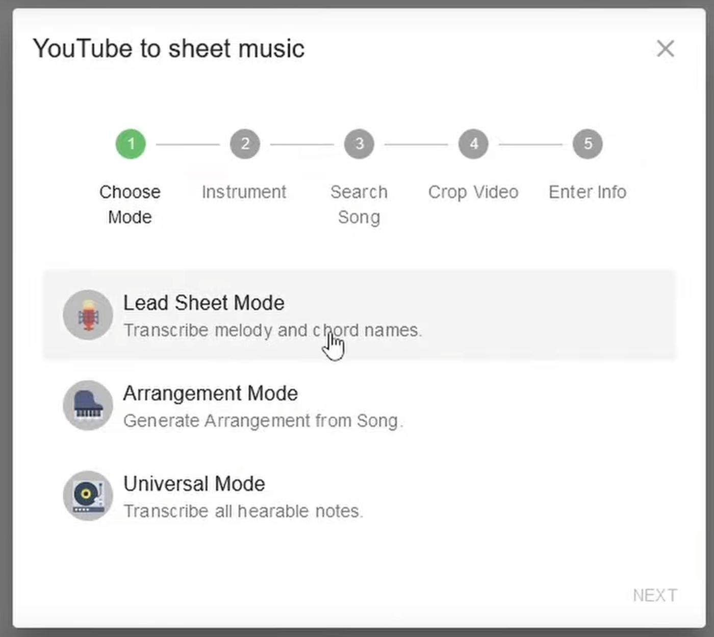 Selecting the Different Modes of Melody Scanner
