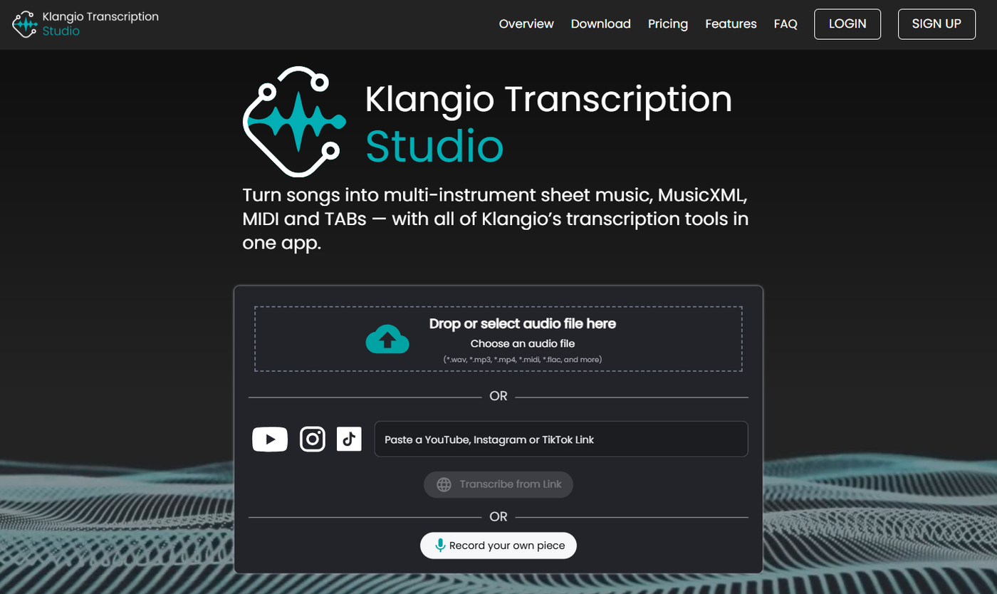 Caricare un brano nell'app di trascrizione musicale con IA di Klangio
