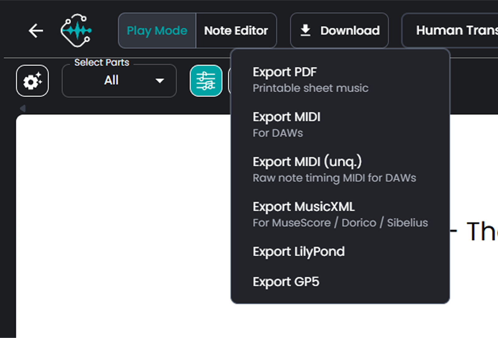 Export Menu