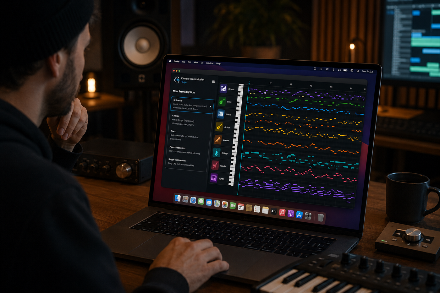 Image: A producer looking at the MIDI from Klangio Transcription Plugin
