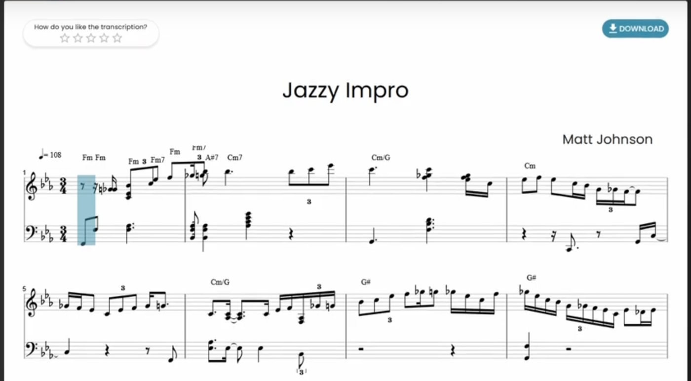 An example of a transcription by Piano2Notes