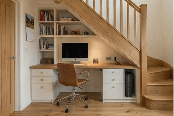 Comment transformer un coin perdu sous un escalier en un espace de travail fonctionnel.