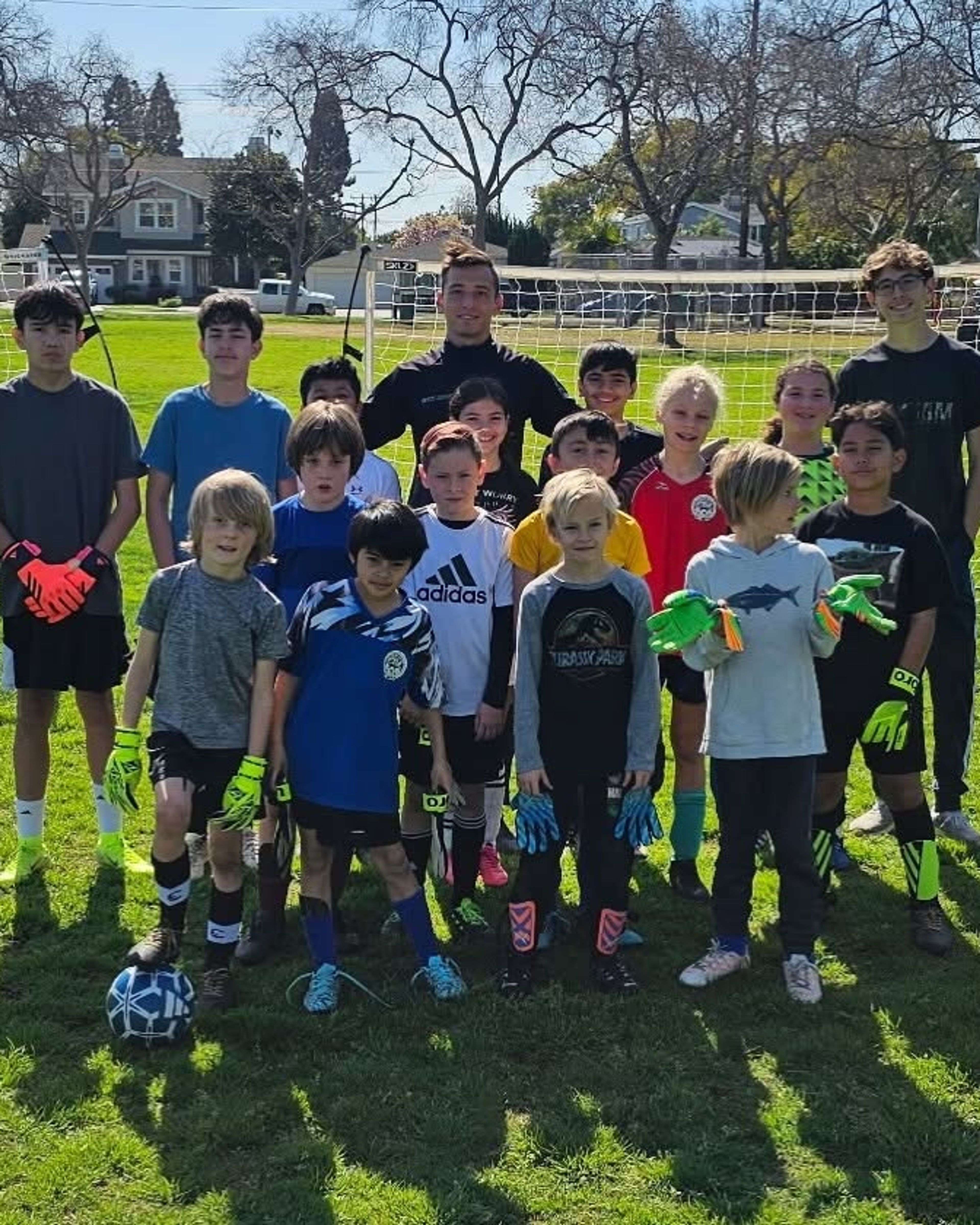 Players practicing at the goalkeeper clinic.