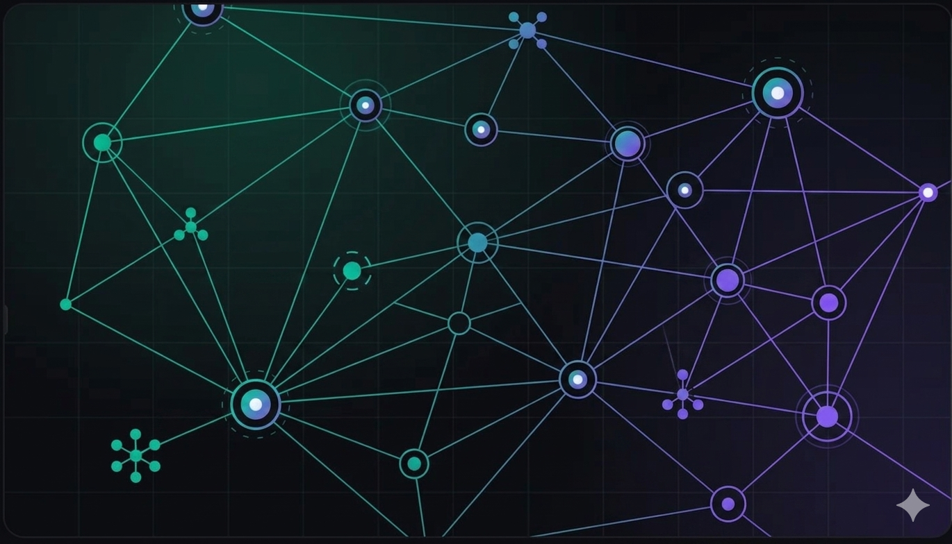 A graphical representation of AEO with multiple 'neurons' connecting 