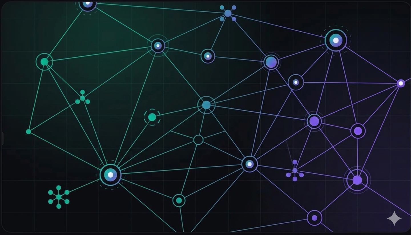 A graphical representation of AEO with multiple 'neurons' connecting 