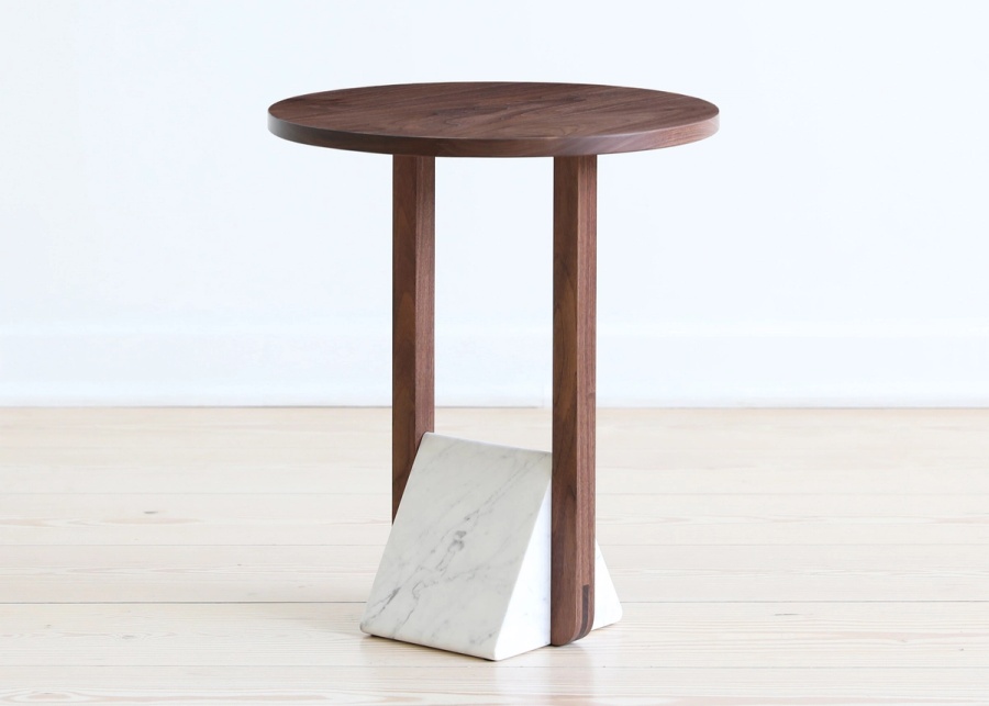 Triangle Foundation Table with Stone base and wood top
