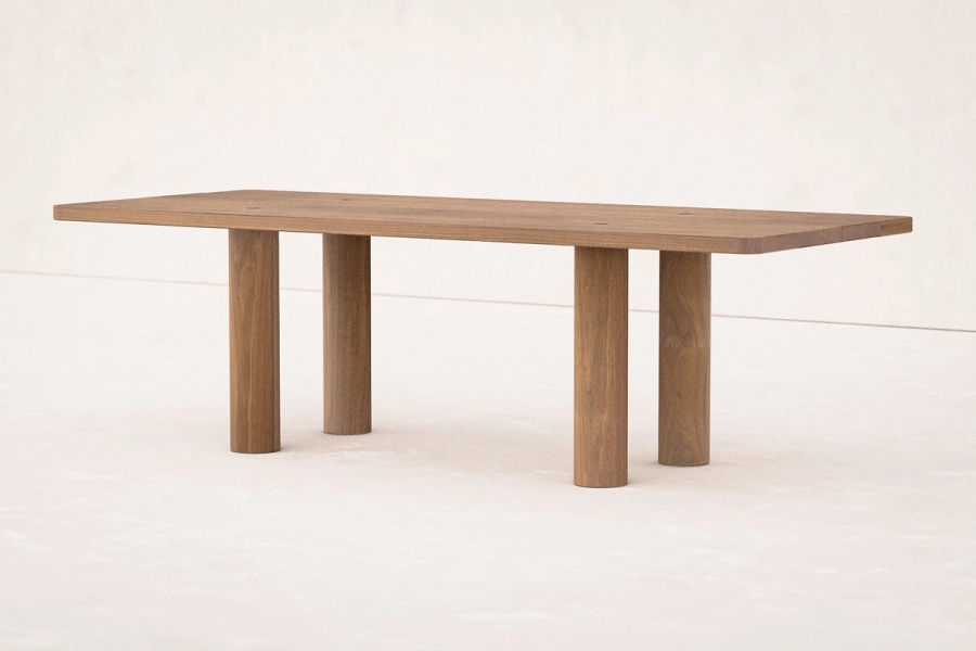 Wood Column Dining Table with 4 Centered Legs