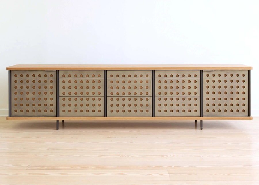 STRATA CREDENZA Five Bay in Green and Brass