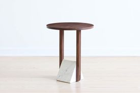 Triangle Foundation Table with Stone base and wood top
