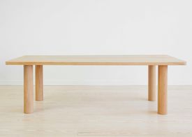 Wood Column Dining Table with Offset Legs