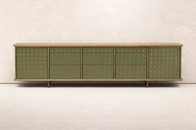 STRATA CREDENZA Five Bay in Green and Brass