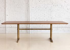 Pillar Dining Table with wood top and brass base