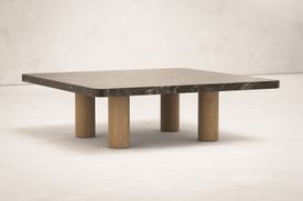 Column Coffee table with Stone top and wood legs