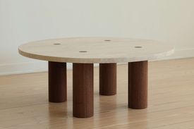 Travertine Stone Column Coffee Table
