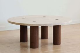 Travertine Stone Column Coffee Table