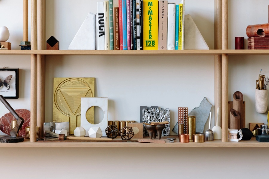 Studio Office Shelf Filled with Material Inspiration