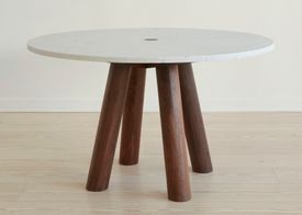 Round Column Dining Table with Stone Top