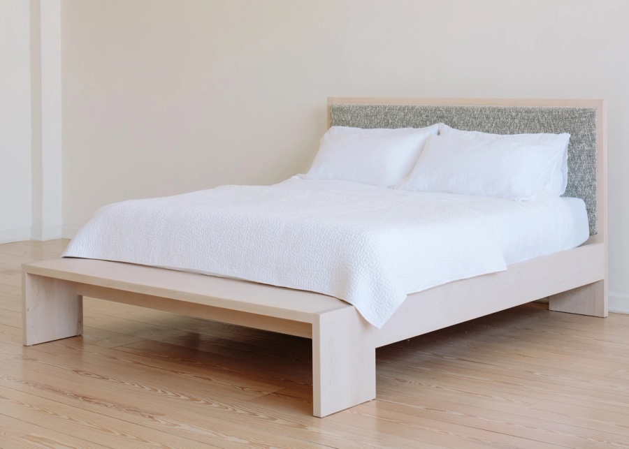 Planar bed in Walnut with Upholstered headboard