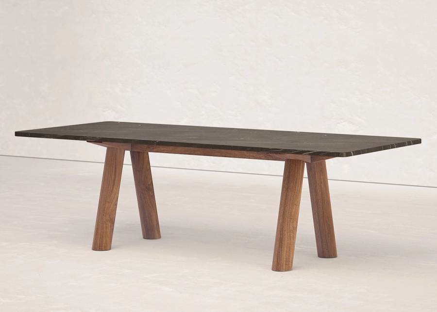 Stone Column Dining Table with Angled Legs