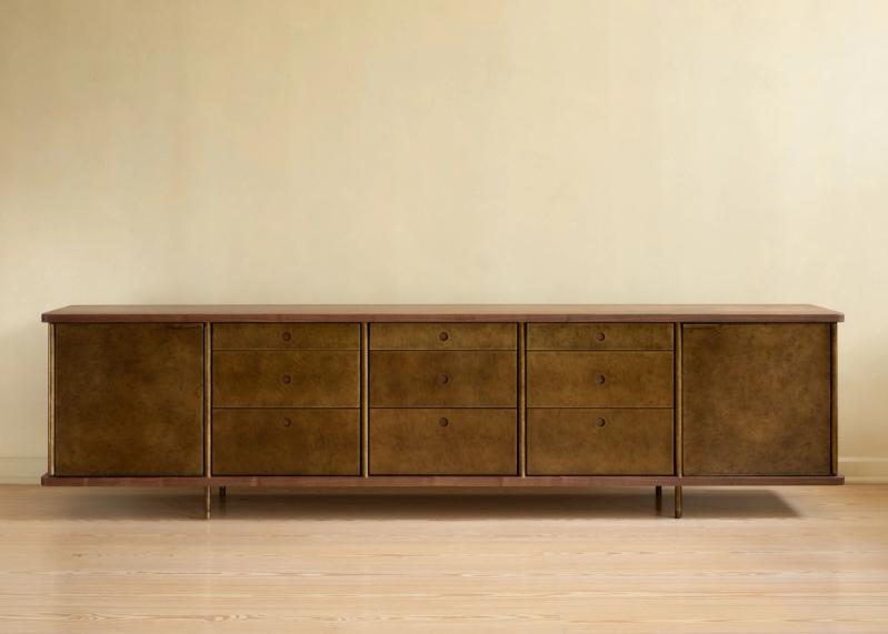 STRATA CREDENZA Five Bay in Green and Brass