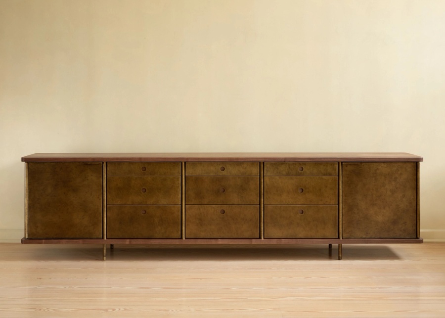 STRATA CREDENZA Five Bay in Green and Brass