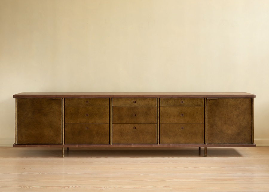 STRATA CREDENZA Five Bay in Green and Brass