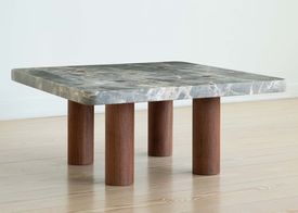 Column Coffee table with Stone top and wood legs