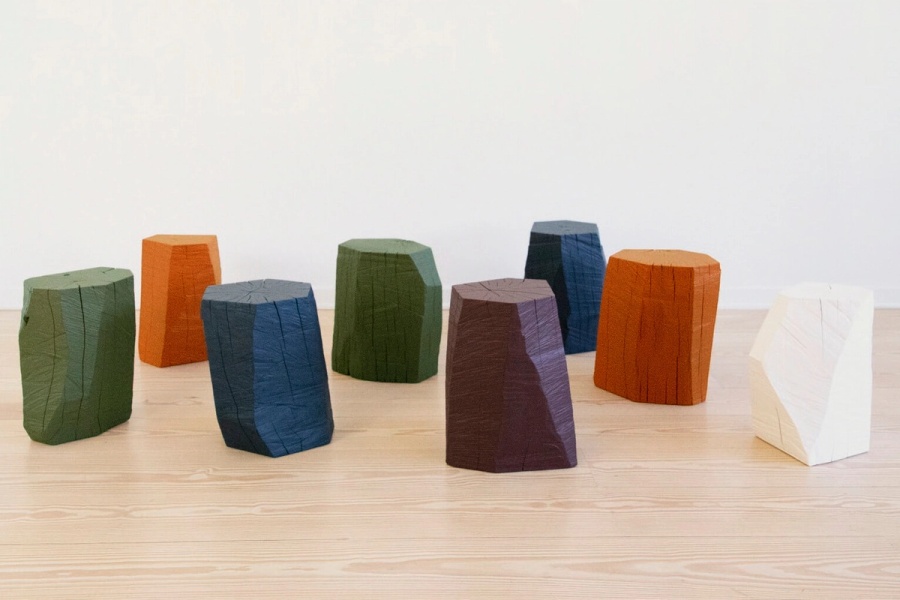 Chainsaw Stools in various colors
