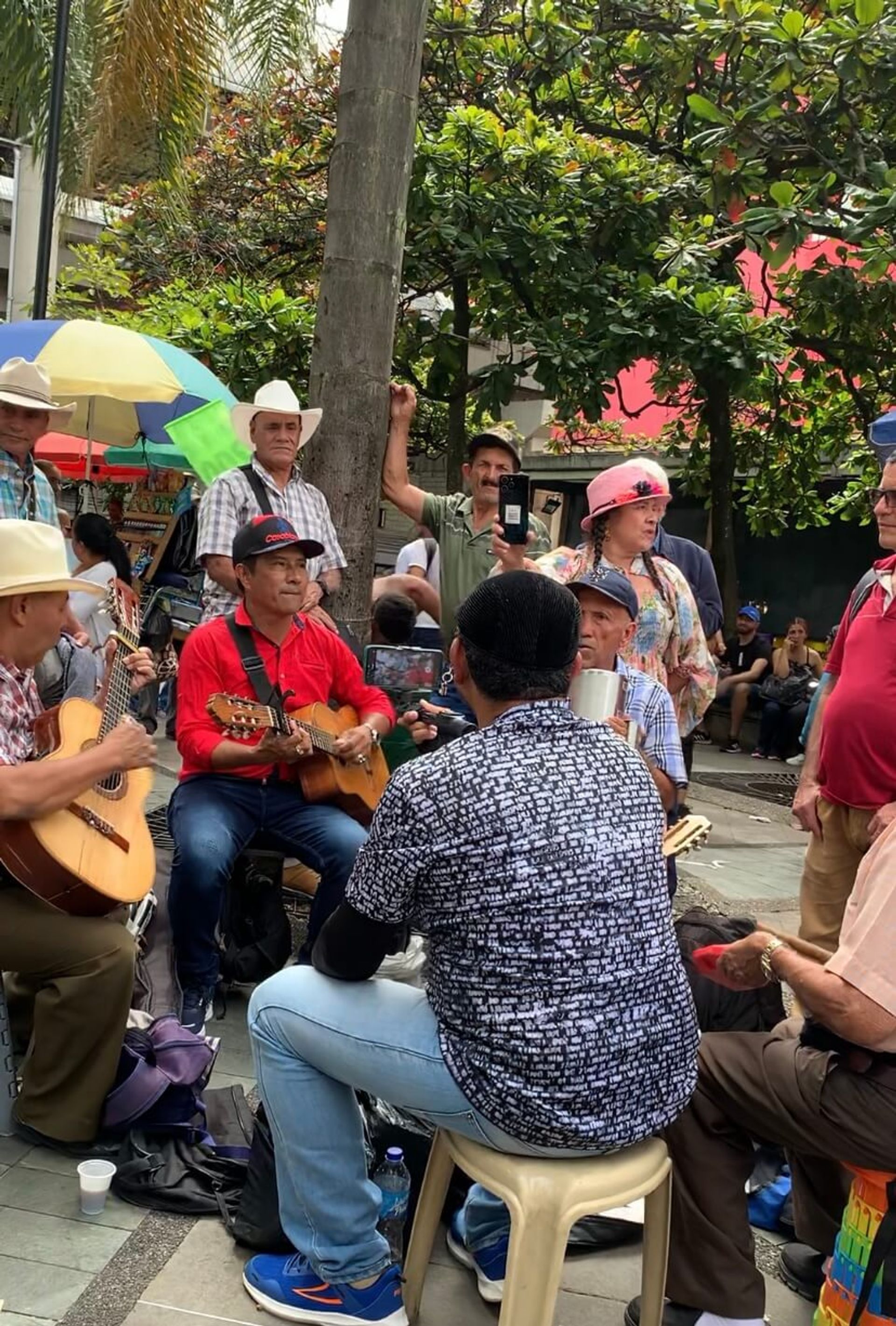 Musicians and dancers performing at parque berrio Medellin Colombia