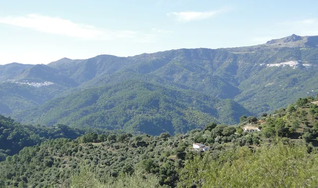 La vallée du Genal vue de Jubrique, avec des villages blancs sur les versants
